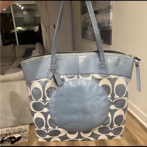 Coach Blue and White Tote Bag